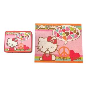HELLO KITTY Vintage Lunch Pail Tin Puzzle Peace Love Hearts, 100pc
